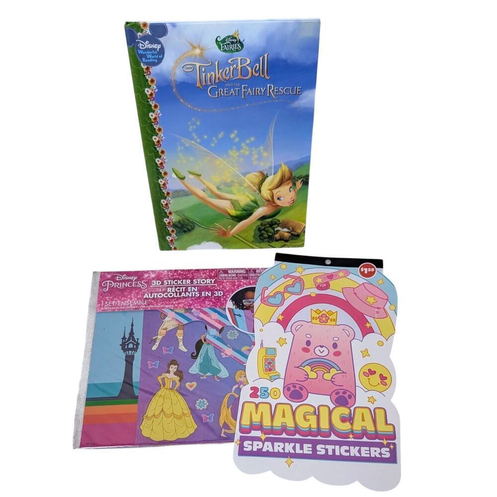 Disney Tinker Bell Great Fairy Rescue + Princess Sticker Story + Sparkle Sticker